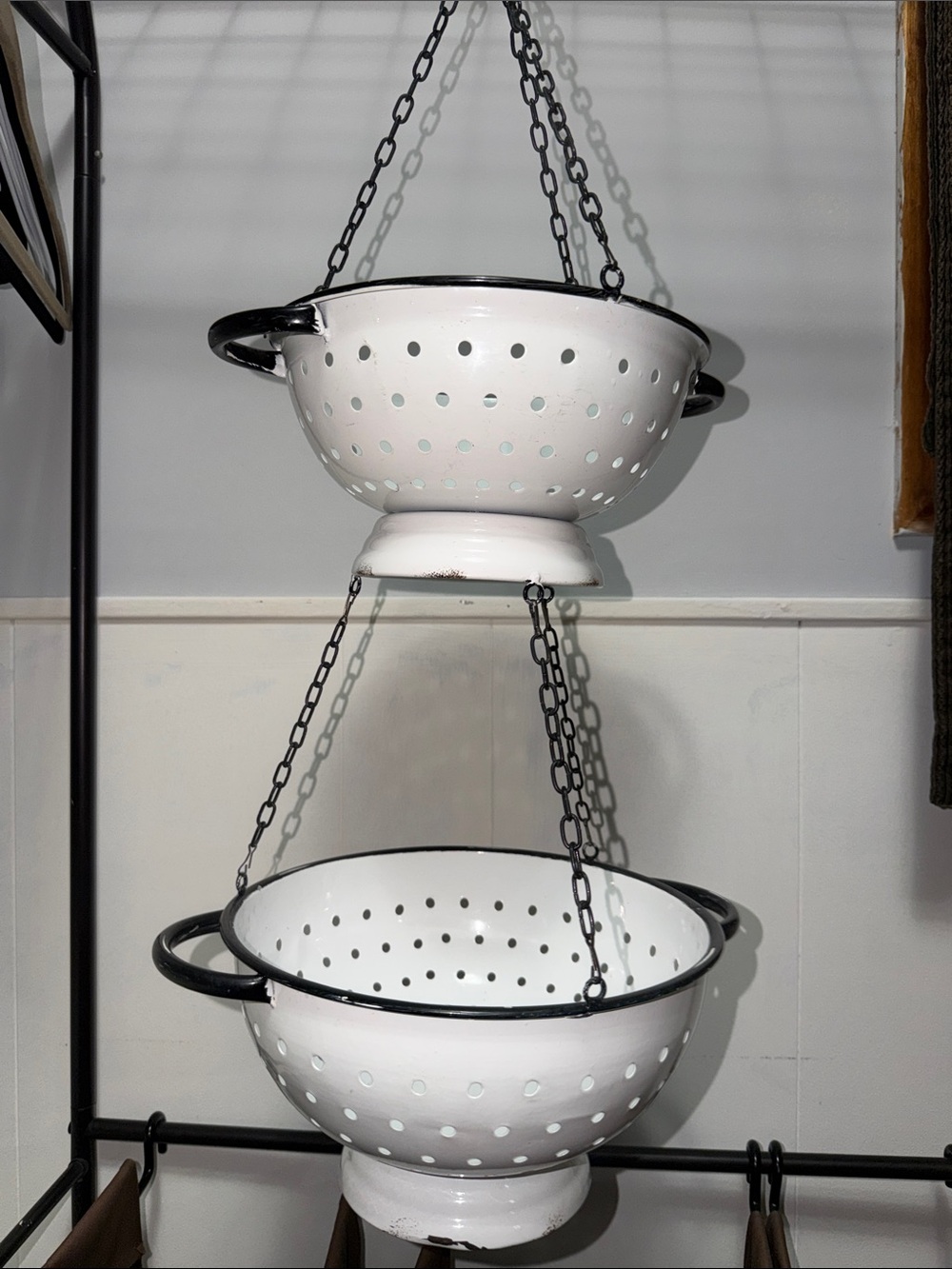 Hanging enamel Colander set country Kitchen Decor